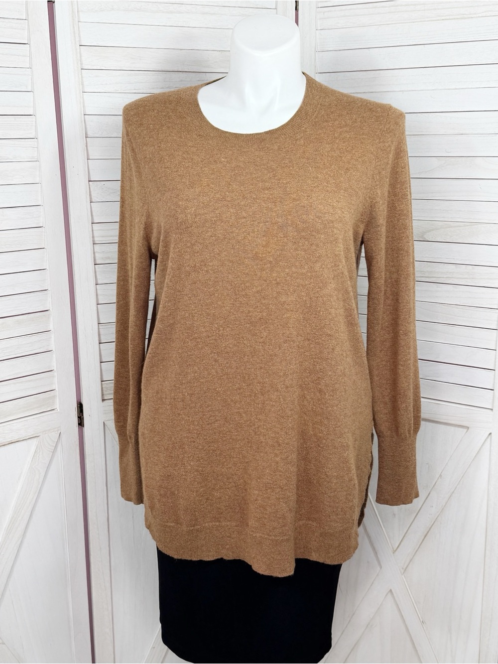 J. Crew Crew Neck Pullover Cotton Wool Blend Tunic Sweater Caramel Brown Large